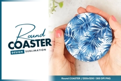 Blue Palm Leaf Pattern Round Coaster Png Product Image 1