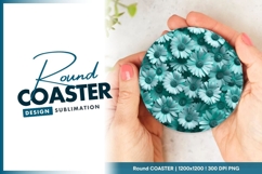 Teal Daisy Floral Pattern Round Coaster Png Product Image 1