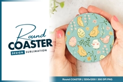 Easter Birds Eggs and Flowers Pattern on Round Coaster Png Product Image 1