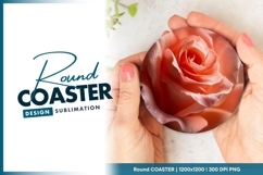 Close-up of a Peach Rose with Water Round Coaster Product Image 1