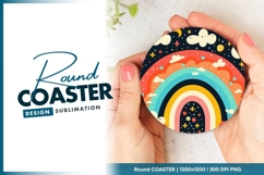 Colorful Rainbow with Clouds Stars and Round Coaster Product Image 1
