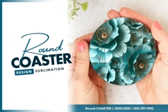Teal Paper Flowers in a Circle with Gold Round Coaster Product Image 1