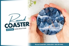 Watercolor Winter Forest Scene with Round Coaster Product Image 1