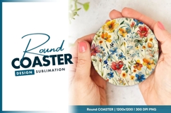Watercolor Floral Arrangement in a Round Coaster Png Product Image 1