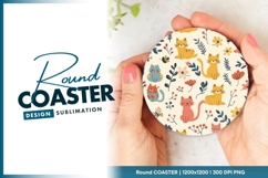 Whimsical Cat and Floral Pattern in a Round Coaster Png Product Image 1