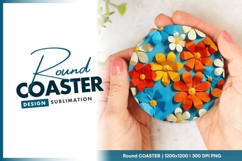 Colorful Paper Flowers on Blue Background Round Coaster Png Product Image 1