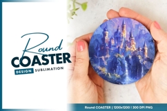 Fairytale Castle Illustration on a Round Coaster Png Product Image 1