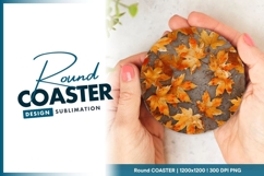 Autumnal Maple Leaves with Water Droplets on Round Coaster Product Image 1