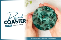 Teal Paper Flowers and Leaves Arrangement on Round Coaster Product Image 1