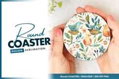 Birds Nests Flowers and Eggs Round Coaster Png Product Image 1
