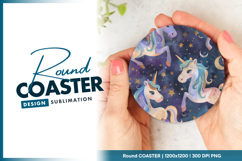 Unicorns stars and moon round coaster png Product Image 1