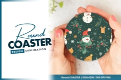 Festive Greenery and Red Berries Pattern on Round Coaster Product Image 1