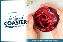 Glowing Pink Roses and Foliage on Wooden Round Coaster Product Image 1