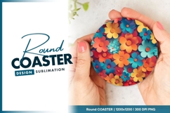 Colorful Paper Flowers in a Circle Round Coaster Png Product Image 1