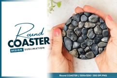 Gray and Brown River Rocks on Gray Round Coaster Png Product Image 1