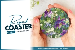 Watercolor Columbine Flowers in Round Coaster Png Product Image 1