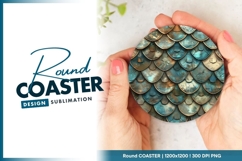 Metallic Dragon Scale Texture in Teal Round Coaster Png Product Image 1