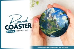 Fairytale Castle on a Mountain Surrounded by Round Coaster Product Image 1