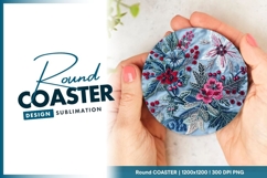 Embroidered Floral Design on Light Blue Fabric Round Coaster Product Image 1