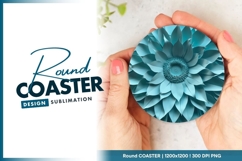 Teal Paper Sunflower on Gray Background Round Coaster Png Product Image 1