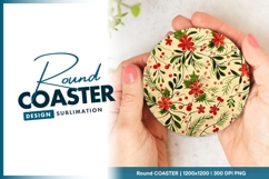 Festive Floral Patterned Round Coaster Png Product Image 1