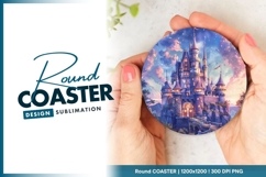 Fairytale Castle Illustration with Blue Round Coaster Png Product Image 1