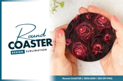 Glowing Red Roses on Dark Wood Round Coaster Png Product Image 1