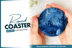 Blue Castle Silhouette with Princess and Round Coaster Png Product Image 1