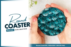 Teal Paper Flowers in Circular Arrangement Round Coaster Product Image 1
