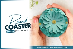 Teal Paper Flowers with Yellow Centers in a Round Coaster Product Image 1