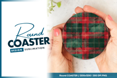Red and green tartan fabric round coaster png Product Image 1