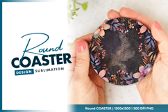 Floral frame dark background round coaster png Product Image 1