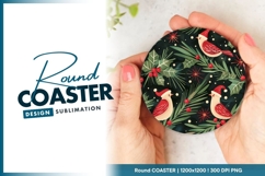 Christmas Birds in Santa Hats with Holly Round Coaster Png Product Image 1