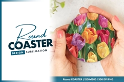 Colorful Tulip Flowers in a Circle Arrangement Round Coaster Product Image 1