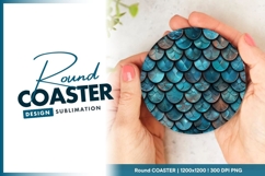 Teal and Copper Metallic Scales Pattern on Round Coaster Png Product Image 1