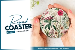 Floral Botanical Arrangement in a Round Coaster Png Design Product Image 1
