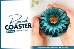 Teal and Gold Floral Design Round Coaster Png Product Image 1