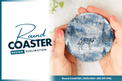 Wolf in winter watercolor snow scene design round coaster Product Image 1