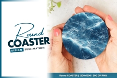 Blue Ocean Waves in a Circular Shape on Round Coaster Png Product Image 1