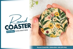 Floral Botanical Illustration with Yellow Round Coaster Png Product Image 1