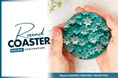 Teal and White Paper Flowers in a Round Coaster Png Design Product Image 1