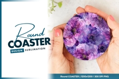 Purple Floral Design Held by Hands Round Coaster Png Product Image 1