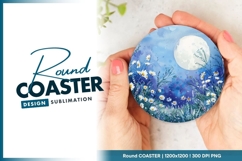 Watercolor Round Coaster with Moon Daisies Round Coaster Png Product Image 1