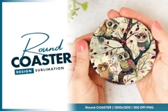 Round Coaster Design with Owl Illustration Round Coaster Png Product Image 1