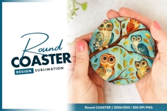 Owl Illustration Held in Hands on Round Coaster Png Product Image 1