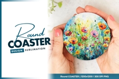 Watercolor Floral Round Coaster Held in Round Coaster Png Product Image 1