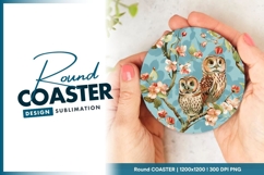 Owl Illustration Held in Hands Floral Round Coaster Png Product Image 1