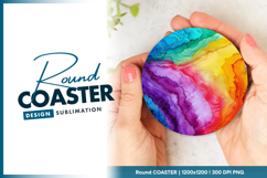 Rainbow fluid art round coaster png Product Image 1