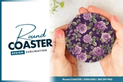 Purple Rose Floral Design Held in Round Coaster Png Product Image 1