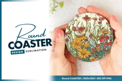 Floral Illustration Held by Round Coaster Png Design Product Image 1